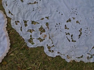 brown spots on nice linen doily